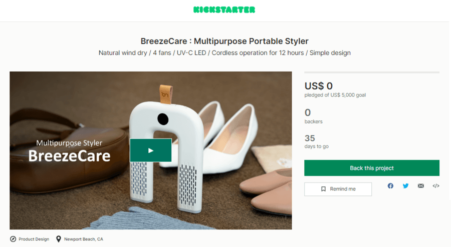 Kyung In America Launches Portable Dryer BreezeCare on Kickstarter